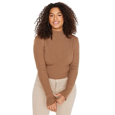Image of Trendyol Women Plus Size Regular fit Basic High Neck Knitwear Jumper,Mink,XL
