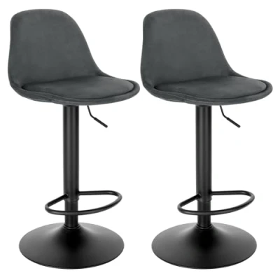 Image of Lestarain Bar Stools Set of 2 Height Adjustable Stools, Breakfast Chairs Kitchen Velvet Barstools with Footrest, Swivel, Backrest, Metal Base, High Dark Grey,LBAI74002 UK