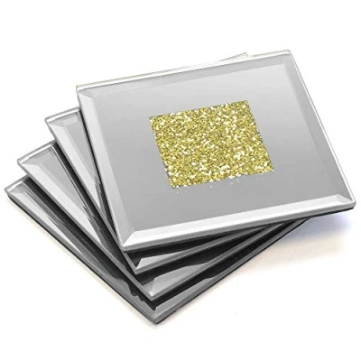 Image of Angraves Lustre Gold Sparkle Glitter Mirrored Glass Coaster Set of 4