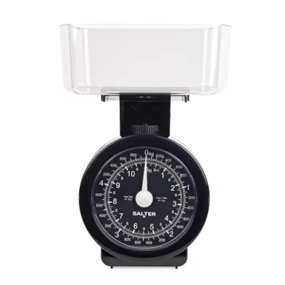 Image of Salter Mechanical Kitchen Scale Mini Analogue Food Scale, 5kg Capacity, 1L Dishwasher Safe Detachable Bowl, No Batteries, Fits Inside Bowl For Compact Storage, Easy Read Dial, 114 BKCLDR
