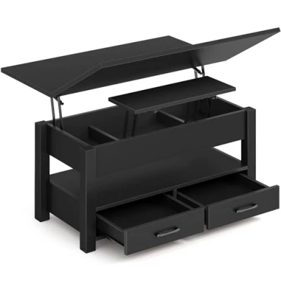 Image of Rolanstar Coffee Table Lift Top, Multi Function Convertible with Drawers and Hidden Compartment, Converts to Dining for Living Room, Home Office,Black