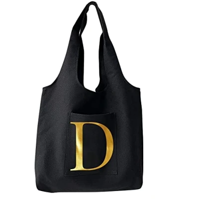 Image of FINDING CASE Reusable Heavy Duty Shopping Medium Tote Bag 100% Cotton Canvas with Strong Matching Handles,Shopping Bags Large Capacity Inner Pocket (Gold D)