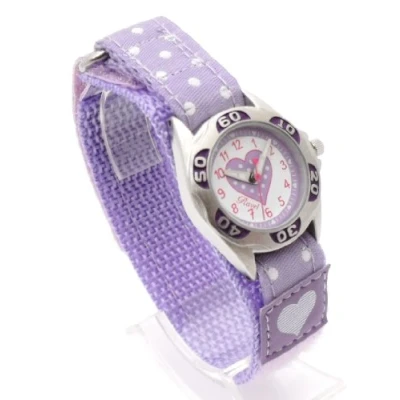Image of Ravel Girl&#039;s Lilac Polka Dot Patterned Easy Fasten Strap Watch