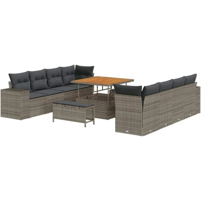 Image of vidaXL 11 Piece Garden Sofa Set with Cushions Grey Poly Rattan Acacia