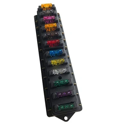 Image of QitinDasen Premium 12 Way Car Blade Fuse Block Box, Universal Standard Holder with Damp Proof Cover and 10Pcs Free Fuse, for Boat Marine Trike (12V / 24V)