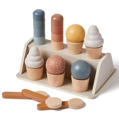 Image of FLEXA Wooden Ice Cream Toys for Kids Montessori Play Food Sets Children Ages 2 3 Years Shop, Cafe &amp; Kitchen Accessories Boys and Girls