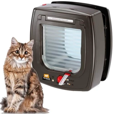Image of Ferplast Swing Microchip Universal Cat Flap for Dogs and Cats 4 Closing Modes Wind Stopper System Shock Absorber Magnetic Anti Oscillation Direction Indicator Brown