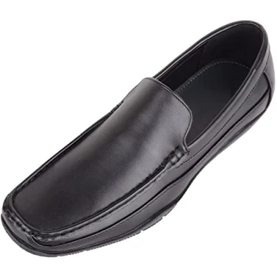 Image of ABSOLUTE FOOTWEAR Mens Easy Slip On Faux Leather Smart Formal School College Work Loafer Shoes Black UK 6 / EU 40
