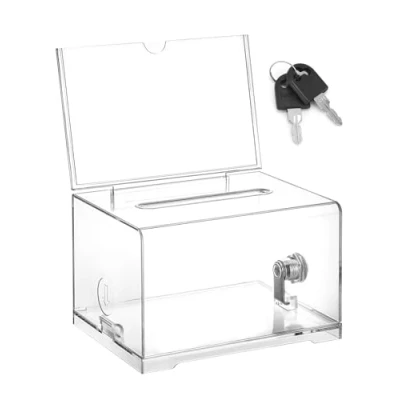 Image of QWORK® Clear Acrylic Box with Lock, Donation Ballot Suggestion 6.3 x 4.8 4 Inch