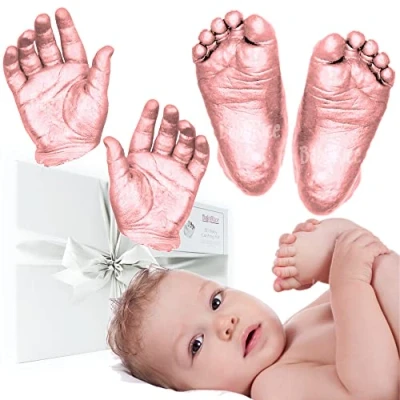 Image of BabyRice Large Baby Hand and Foot Casting Kit, Boxed, Includes Metallic Paint (Rose Gold)