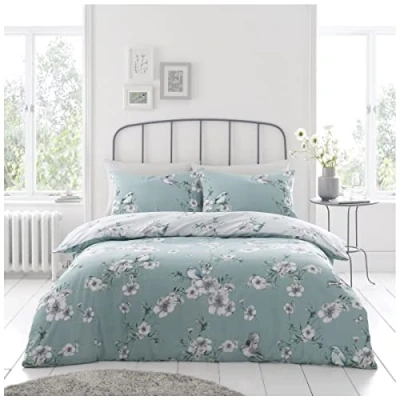 Image of GC GAVENO CAVAILIA Breathable Floral Duck Egg Bedding Flowers, Botanical Vintage Duvet Cover Sets, Reversible Quilt Covers Set