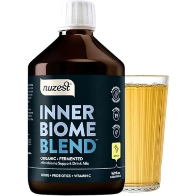 Image of Nuzest Inner Biome Blend Liquid Probiotic Digestive Health &amp; Microbiome Support 8 Microbiotic Cultures, 19 Fermented Herbs Vegan Microbiotics for Gut Organic Ginger 500ml