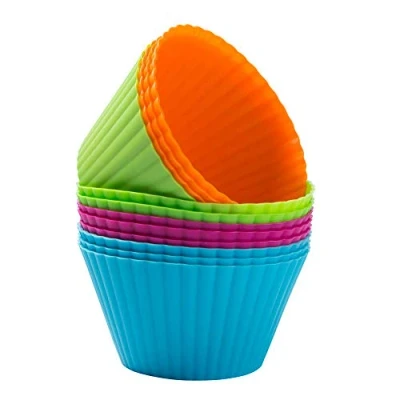Image of webake Large Muffin Cases Silicone 3.5 Inch 9cm 12 Pcs Jumbo Cupcake Moulds for Air Fryer Baking Cups Reusable Egg Mould Cake, Ice Cream, Pudding, Jelly