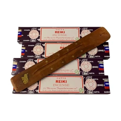 Image of VIE Satya Incense Sticks, 4 Packs x 15g, with Holder, Reiki