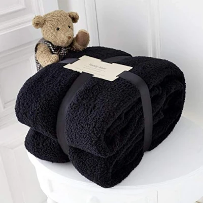 Image of Hachette Teddy Fleece Throw Blanket Soft Warm Over Sofa Bed Travel Bedspread (Black, Double 150 x 200 cm)