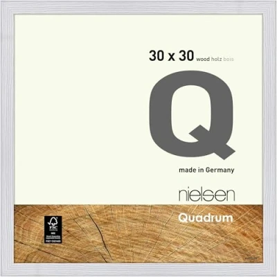 Image of nielsen Quadrum Photo Frame, 30x30cm Wood Picture Snow White Frame with Protective Float Glass and Push Turn Clips