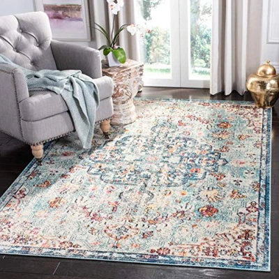 Image of SAFAVIEH Modern Chic Rug for Living Room, Dining Bedroom Madison Collection, Short Pile, in Navy and Light Blue, 122 X 183 cm