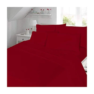Image of 100% Egyptian Cotton Flat Sheet 200 Thread Count Deep Double Size Bed Plain Dyed Bedding, Red