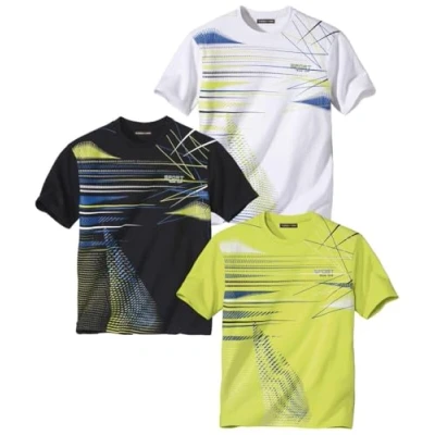 Image of ATLAS FOR MEN Pack of 3 Men&#039;s Graphic Printed T Shirts Black Green White L