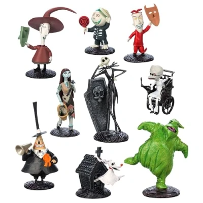 Image of Disney Store Official Tim Burton&#039;s The Nightmare Before Christmas Deluxe Figurine Playset, 9 Pc., Toy Figures Set Includes Jack Skellington, Sally, Oogie Boogie and More Suitable for Ages 3+