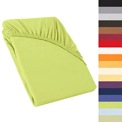 Image of CelinaTex Fitted Sheet, Cotton, Apple Green 160 g/m², Topper 180x200 200x200 x 20 cm 1er Set