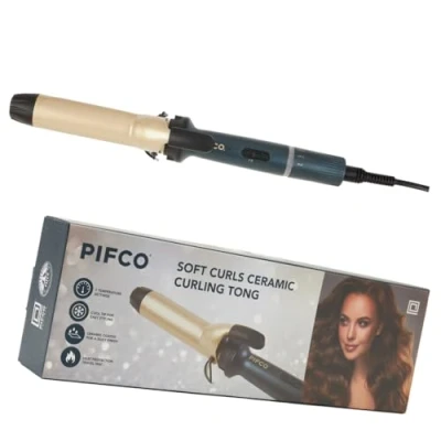 Image of PIFCO® Soft Curling Tong 32mm Ceramic Coated Barrel Tongs with 7 Temperature Settings 90C 180C Cool Tip for Easy Styling &amp; Professional Results