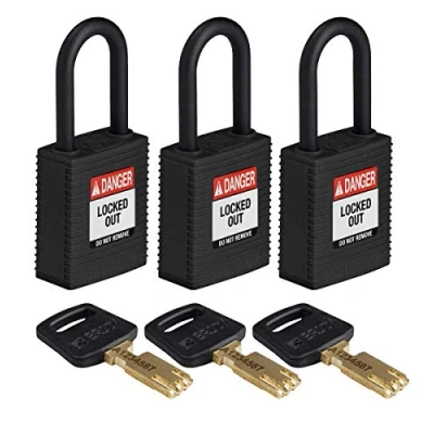 Image of SafeKey Lockout Padlock Nylon Black 1.5&quot; Plastic Shkl, Pack of 3