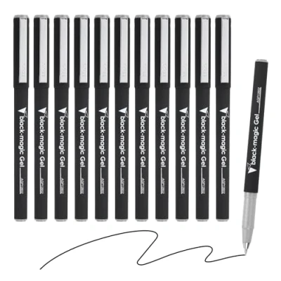 Image of M&amp;G Gel Pen Medium Point 0.5mm, 12 Pack Quick Dry Smooth Black Ink Rollerball for Home Office Writing Note Taking Journaling Business, Style 7