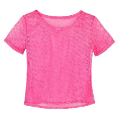 Image of KarneLux neon Net Shirt Top Festival Mesh as Fancy Dress for 80s 90s Outfits Carnival, or Theme Parties Women&#039;s One Size, Pink, Size fits All