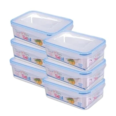 Image of HOMESHOPA Plastic Airtight Food Storage Container, 6 Pack 1 Litre Leakproof Rectangle Container with Clip Lock Lid, BPA Free Reusable Meal Prep Lunch Box Microwave Freezer &amp; Dishwasher Safe