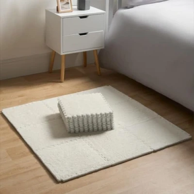 Image of OHS 27 Foam Play Mat, Baby Floor Mat Soft Teddy Interlocking Tiles Babies Toddlers Kids Mats for Playing Durable Exercise Tiles, Cream 30cm x