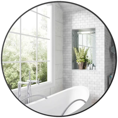 Image of HOMCOM Round Bathroom Mirror, 70 x 70cm Steel Framed Wall Decorative Mirror for Bedroom, Living Room, Entryway, Black