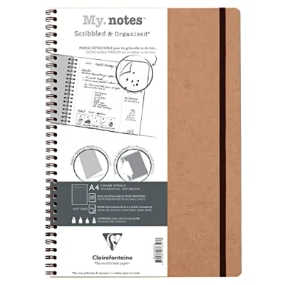 Image of Clairefontaine 78343C Age Bag Collection A My.Notes Tobacco Tear Off Margin Spiral Notebook A5+ 16x21 cm 120 DOT Pages 90 g White Paper Leather Grain Glossy Card Cover