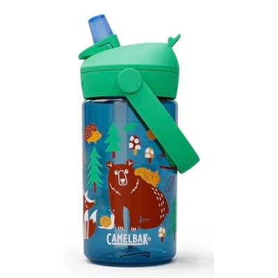 Image of CamelBak Thrive Flip Straw Kids 14oz Water Bottle with Tritan Renew Easy Carry Top, Friendly Forest