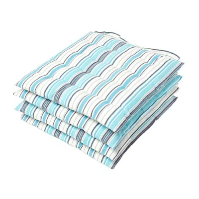 Image of HOMESCAPES Blue Stripe Seat Pad Cushion for Dining Chairs Set of 4 100% Cotton Chair with Straps 40 x cm ″New England″ Design