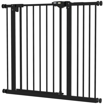 Image of PawHut Dog Gate Stair Pressure Fit Pets Barrier Auto Close for Doorway Hallway, 74 94cm Wide Adjustable, Black