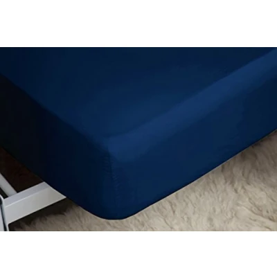 Image of Belledorm Blue Fitted Sheet, 200 Thread Count Percale, Mattress Depth 28cm (Double, Navy)