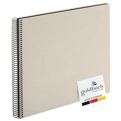 Image of goldbuch Bella Vista, Linen Spiral Bound Memory 40 Pages, Book for Gluing, Photo Album, Paper, Sand Grey (Black Sides), ca. 35 x 30 2,8 cm