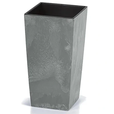 Image of Deuba® 91Litre Square Concrete Effect Plant Pot 40x40x75cm Textured Look Including Shelf Insert Weatherproof UV Resistant Garden Patio Flower Planter Box Grey