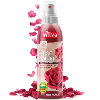 Image of Milva Rose Water for Face Spray with Bulgarian Oil Natural Rosewater Mist 100% Pure Hair &amp; Body 200 ml Hydrating Facial Toner Alcohol Free Makeup Remover Cleanser