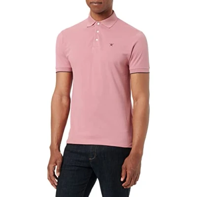Image of Hackett London Men&#039;s Stripe CLRBAND SS Polo Shirt, Pink (Rose), S