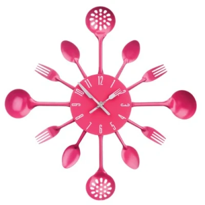 Image of Premier Housewares Hot Pink Wall Clock Kitchen Themed Clocks Metal For Living Room Frameless Modern 33x33x5