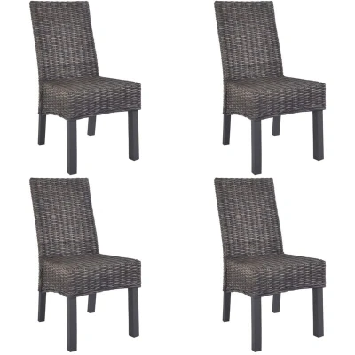 Image of vidaXL Dining Chairs 4 pcs Brown Kubu Rattan and Mango Wood