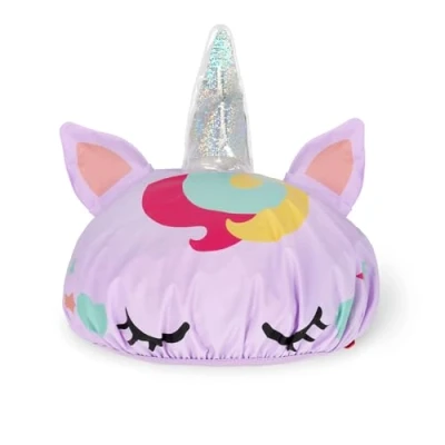 Image of Legami The Shower Must Go On Cap, Reusable Waterproof, Elastic Edge, One Size, EVA Material, Unicorn Theme