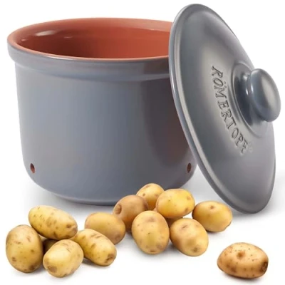 Image of Römertopf Maxi Plus Storage Pot Fresh Made of Natural Clay for Long Shelf Life Food such as Potatoes Diameter 26.0 cm Blue/Grey
