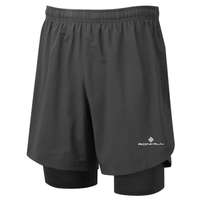 Image of Ronhill Running, Men&#039;s Tech 7&quot; Twin Short, All Black with Reflect, Size L