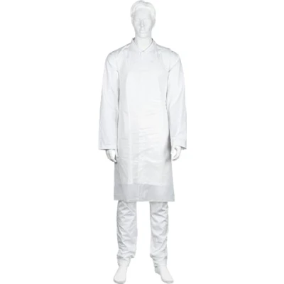 Image of ABENA Apron 125x75cm White LDPE 18 Micron Non Sterile Single Use On Block PPE Disposable Aprons for Adults Unisex with Neck Loop and Back Waist Ties Pack of 50