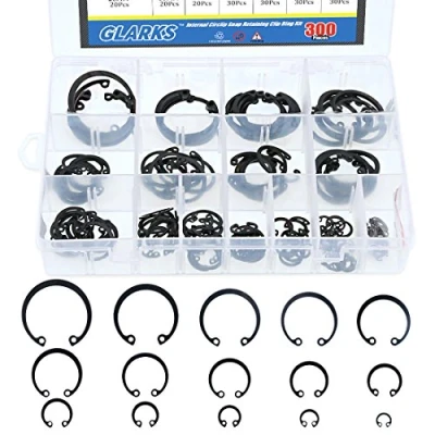Image of Glarks 300Pcs 15 Size Metric Internal Circlips Snap Retaining Ring Assortment Kit, Black Alloy Steel