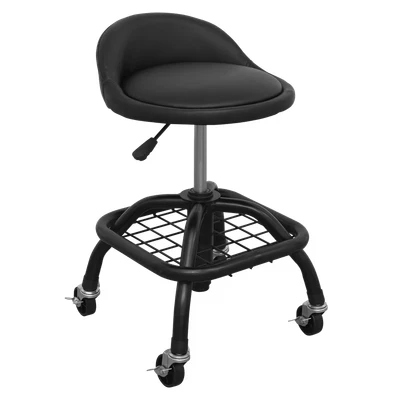 Image of Sealey Industrial Creeper Stool Pneumatic with Adjustable Height Swivel Seat &amp; Back Rest