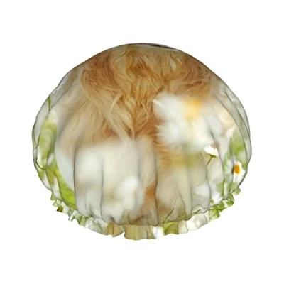 Image of Golden Retriever Dog Print Shower Cap For Women Reusable Double Layer Fabric Caps Girls Hair